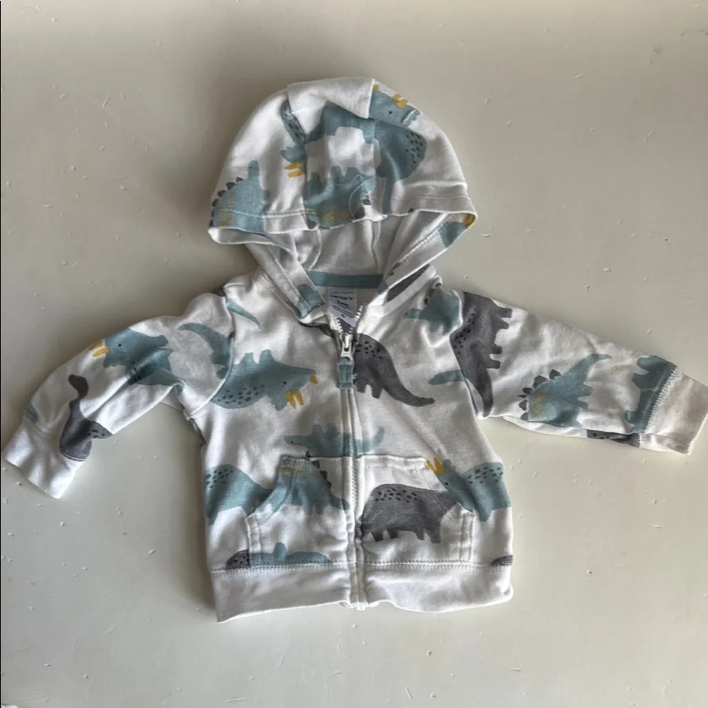 Carter’s Boys Dinosaur Print Hoodie and White Pant Set Size 3 Months